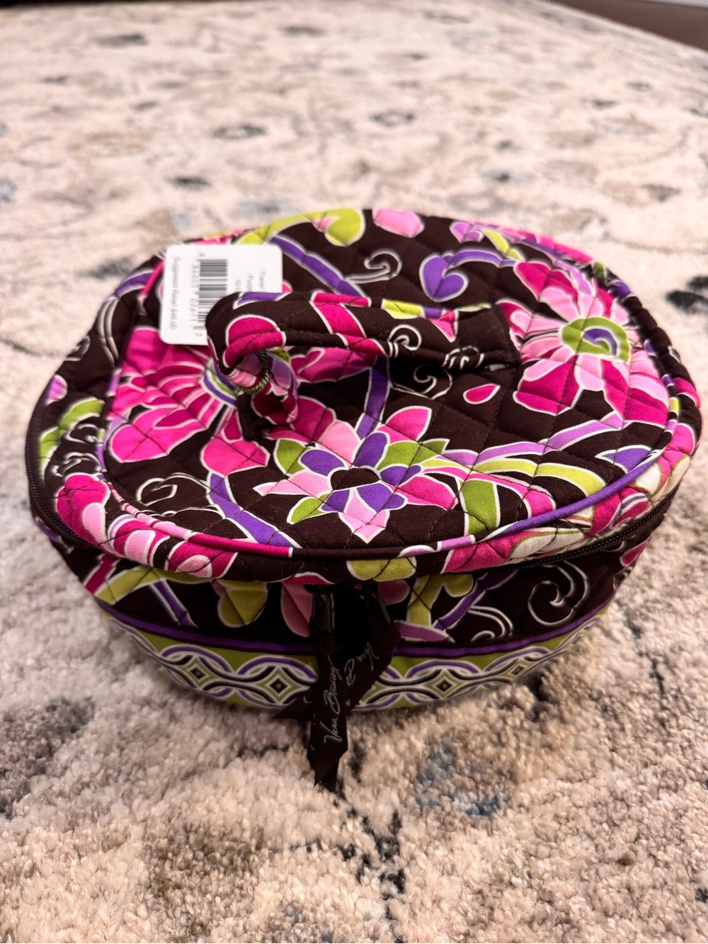 Vera Bradley Brown Floral Quilted Travel Cosmetic Case Purple Punch